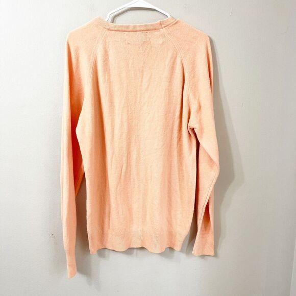 Vtg 80s Thane John Norman Mens Orange Pullover Sweater Large Classic Knit V Neck - Picture 4 of 8